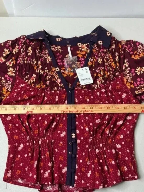 NWT Free People Bella Blouse in Earth Red Combo Colorway Size X-Small - Picture 5 of 6